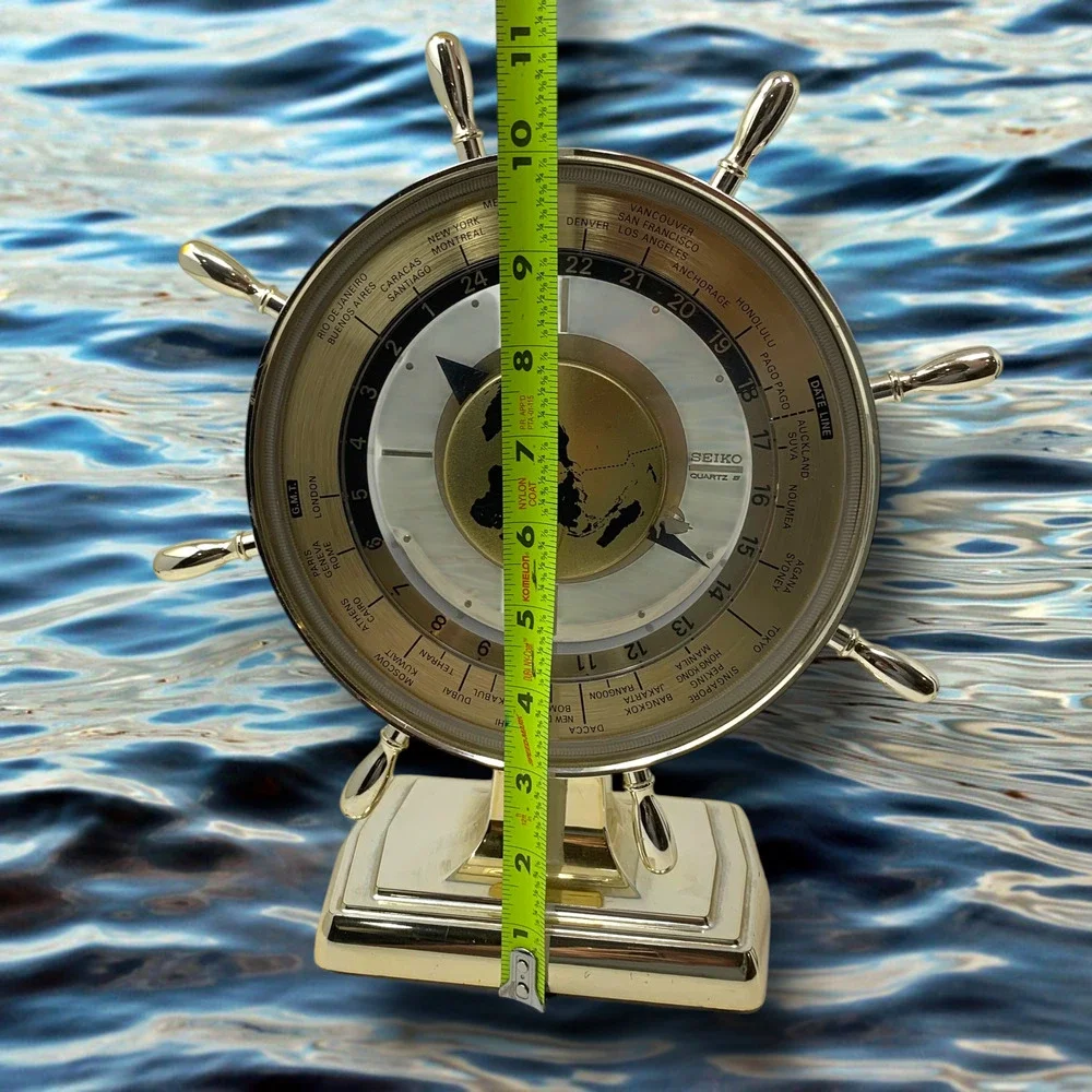 Vtg 1980's Seiko Ship Wheel World Time Clock Quartz Desk Clock Nautical QOZ153G